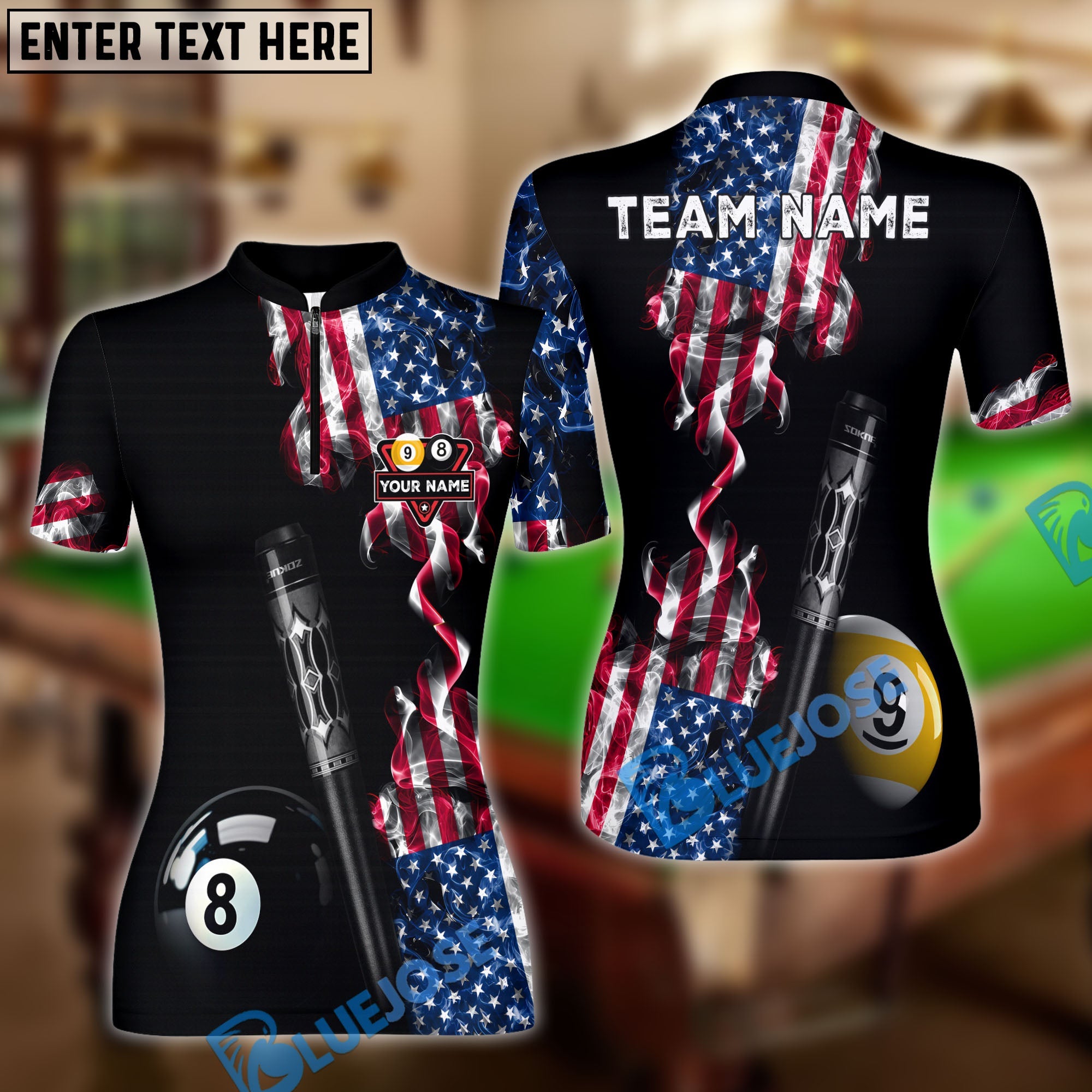 BlueJoses Billiards Ball 8 & 9 American Flag Smoke Deep Fantasy Customized Name, Team Name 3D Shirt