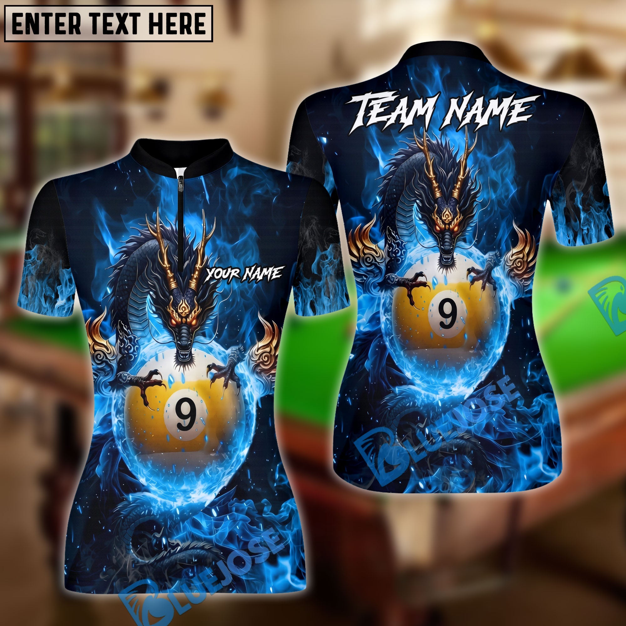BlueJose Billiards Mystic Dragon Fire Ball 9 Customized Name, Team Name 3D Shirt (6 Colors)