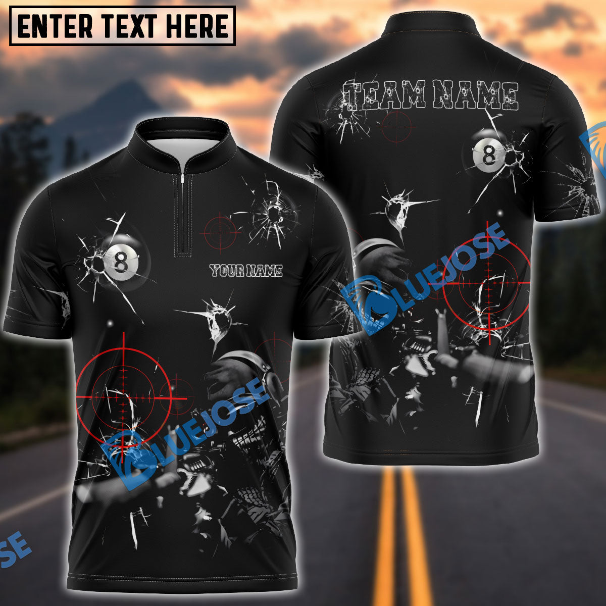BlueJose Billiards 8-Ball Shooting Aim Sniper Customized Name, Team Name 3D Shirt (4 Colors)