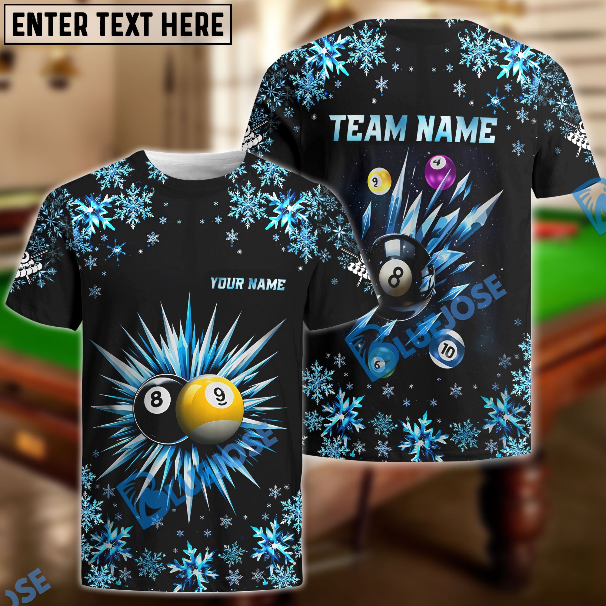 BlueJose Billiards Ball 8 Frozen Ice Personalized Name, Team Name Unisex Shirt