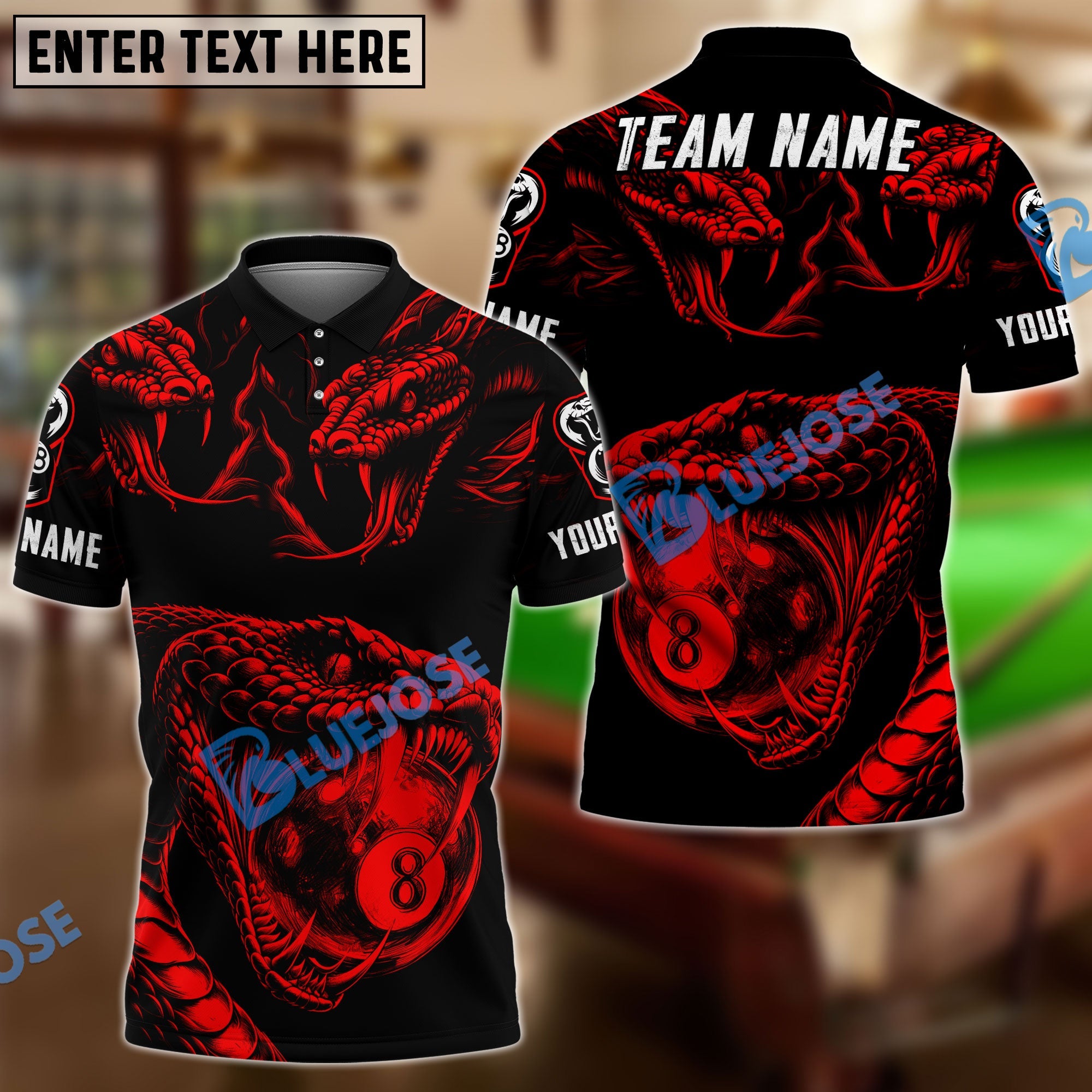 BlueJose Billiards Ball 8 Solid Snake Personalized Name Shirt (4 Colors)