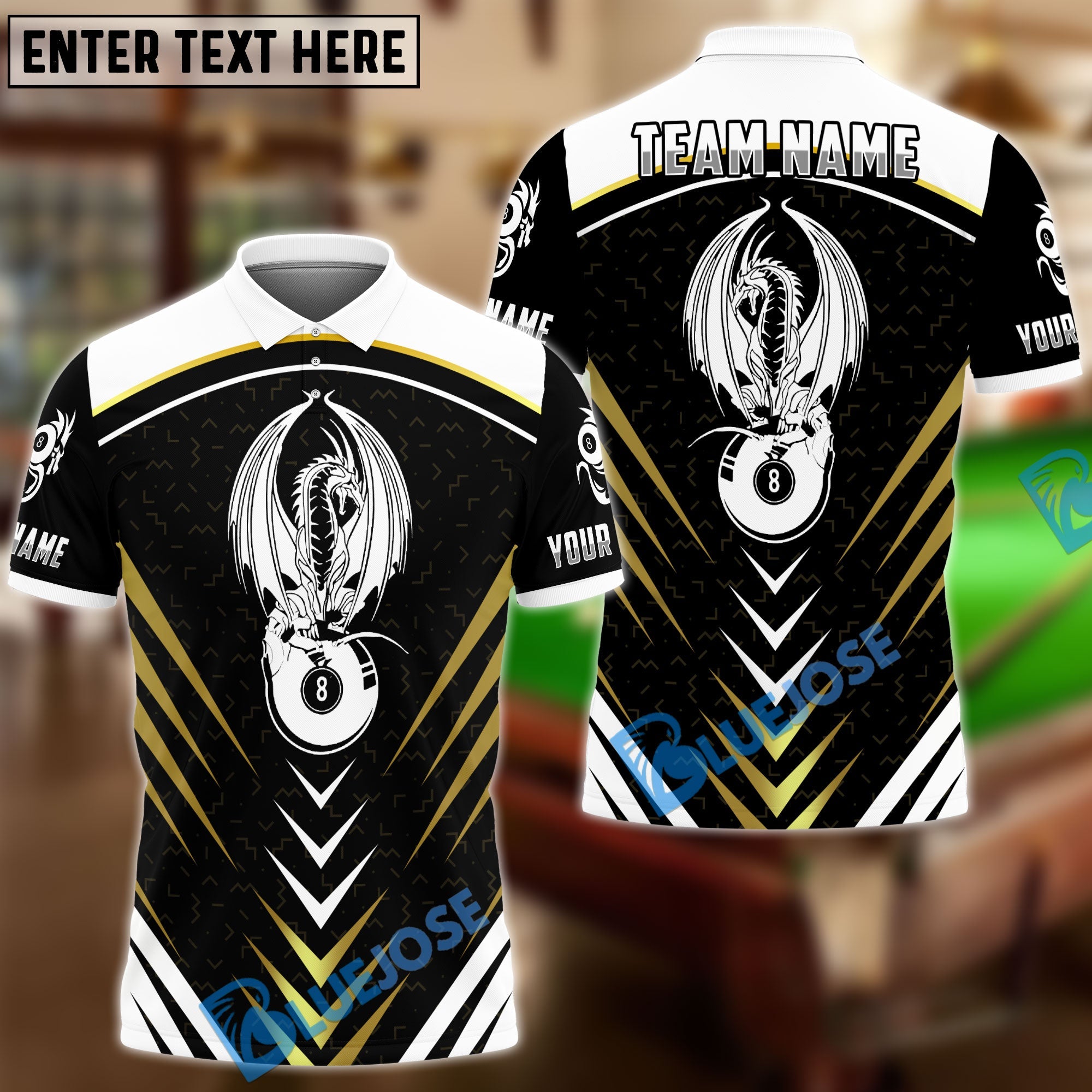 BlueJose Billiards Ball 8 Dragon Sport Jersey Personalized Name & Team Name Shirt (4 Colors)