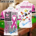 BlueJose Billiards Breast Cancer Awareness White Grunge American Flag Customized Name 3D Shirts