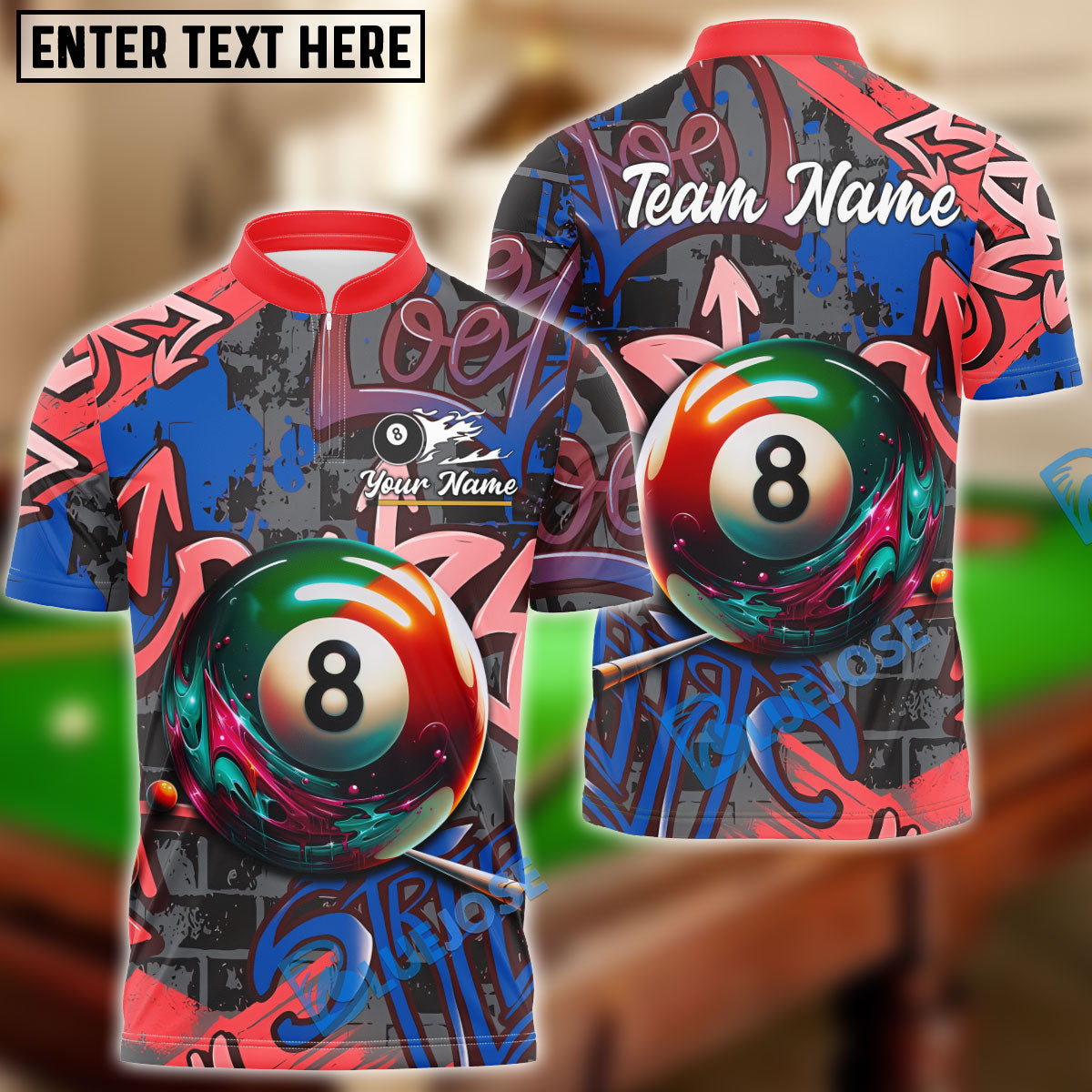 BlueJose Billiards Ball 8 Graffiti Street Personalized Name Shirt (4 Colors)