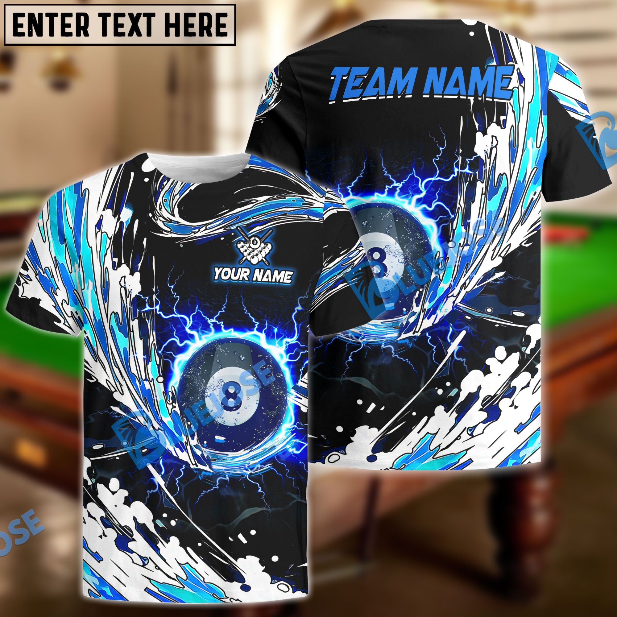 BlueJose Billiards Blue Wave Personalized Name, Team Name Unisex Shirt