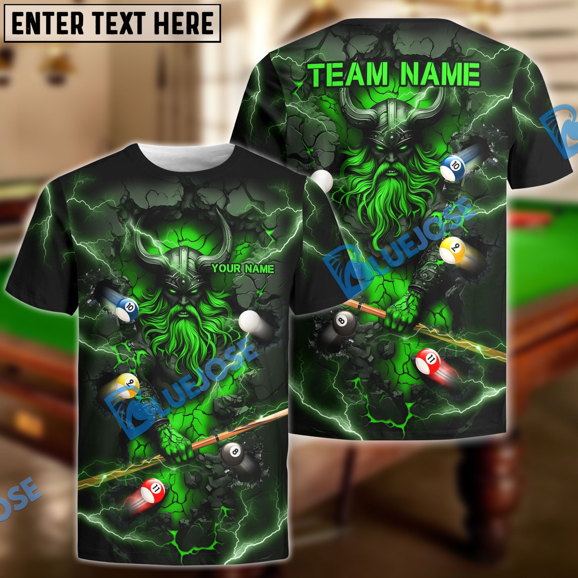 BlueJose Billiards Viking Thunder Personalized Name Shirt (5 Colors)