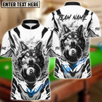 BlueJose Billiards Ball 8 Flame Wolf White Personalized Name, Team Name Unisex Shirt