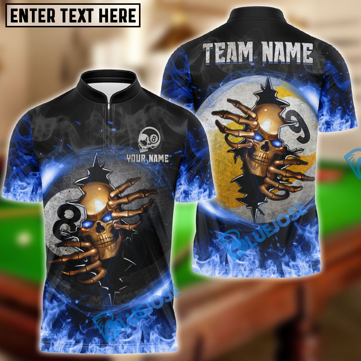 BlueJose Billiards Ball 8 And 9 Fire Skull Crack Personalized Name, Team Name Unisex Shirt (6 Colors)