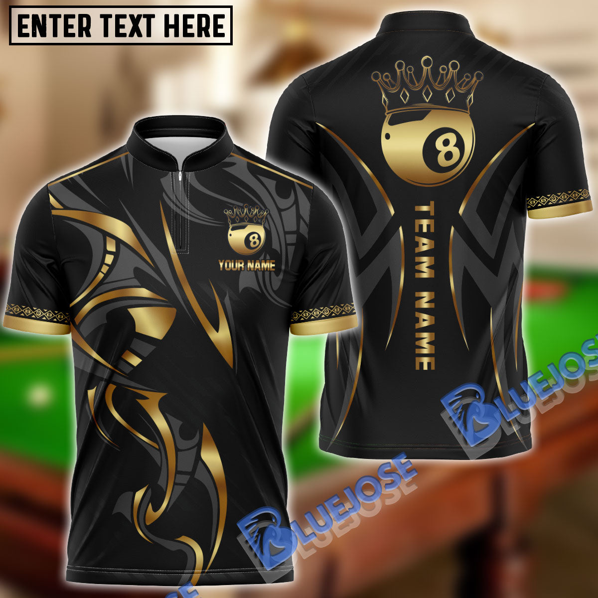 BlueJose Billiards Ball 8 Crown Personalized Name, Team Name Unisex Shirt (4 Colors)