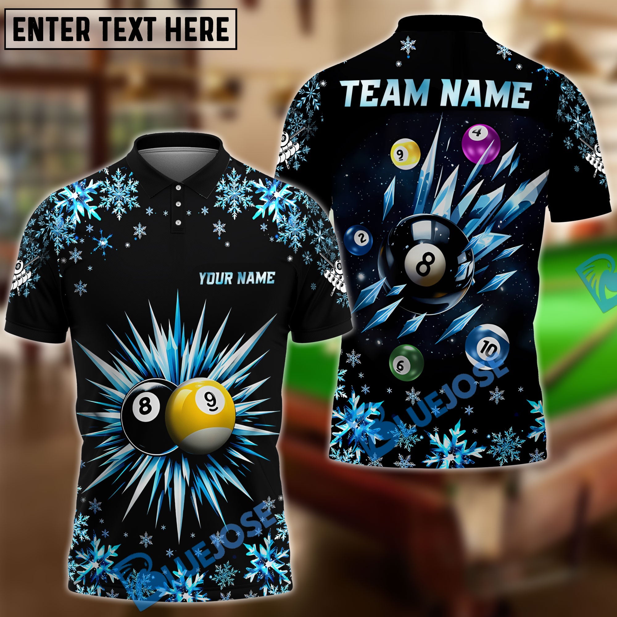 BlueJose Billiards Ball 8 Frozen Ice Personalized Name, Team Name Unisex Shirt