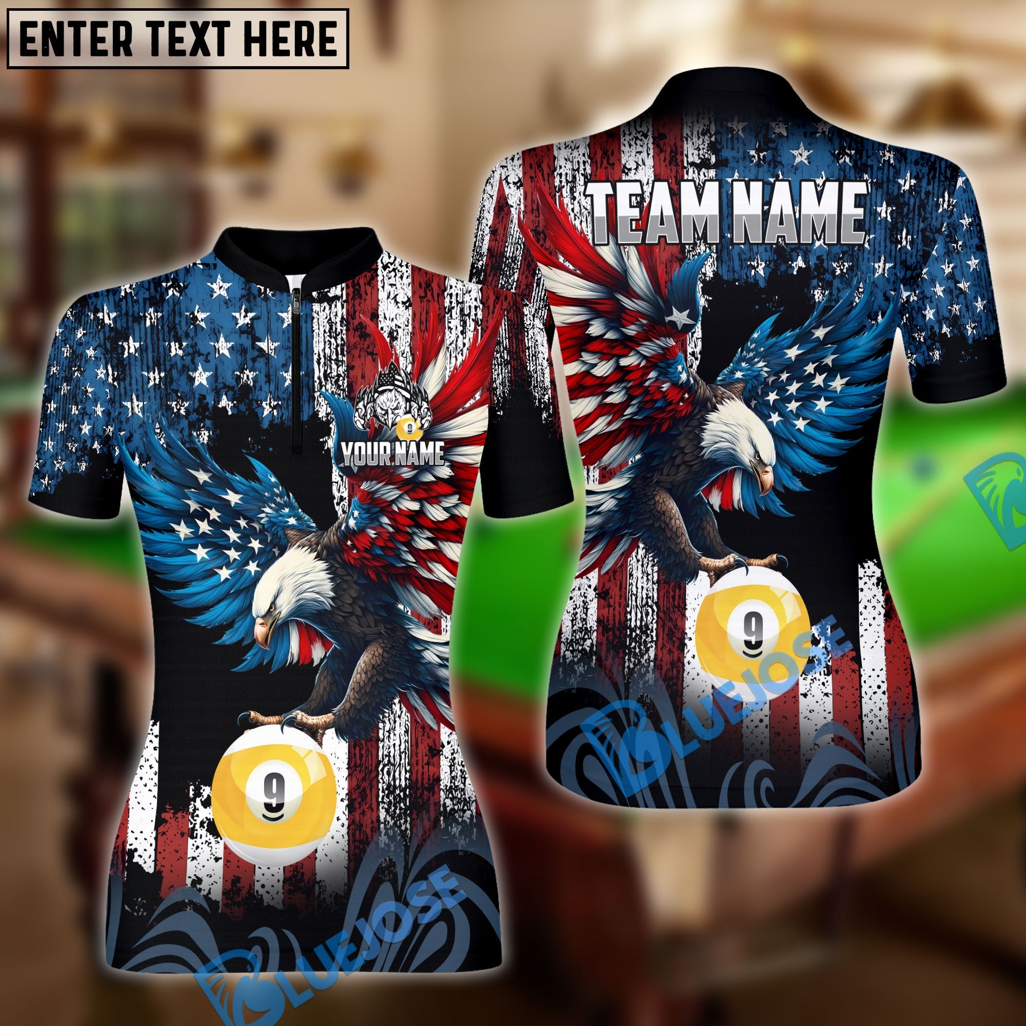 BlueJose Billiards Ball 9 American Eagle Customized Name, Team Name 3D Shirt