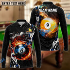 BlueJose Billiards 8 Ball & 9 Ball Smoke Flame Personalized Name Shirt (4 Colors)