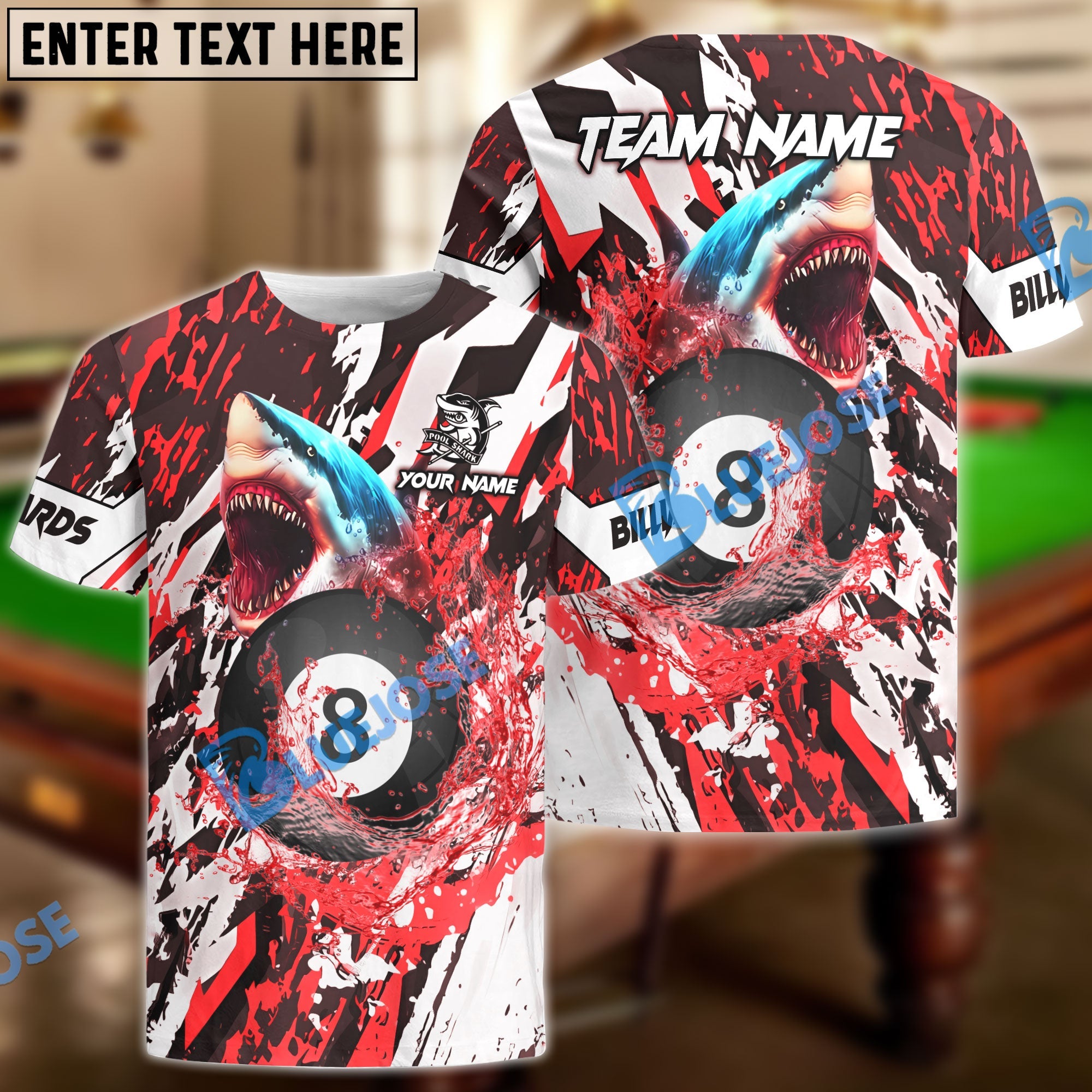 BlueJose Billiards Ball 8 Grunge Shark Personalized Name Shirt (4 Colors)