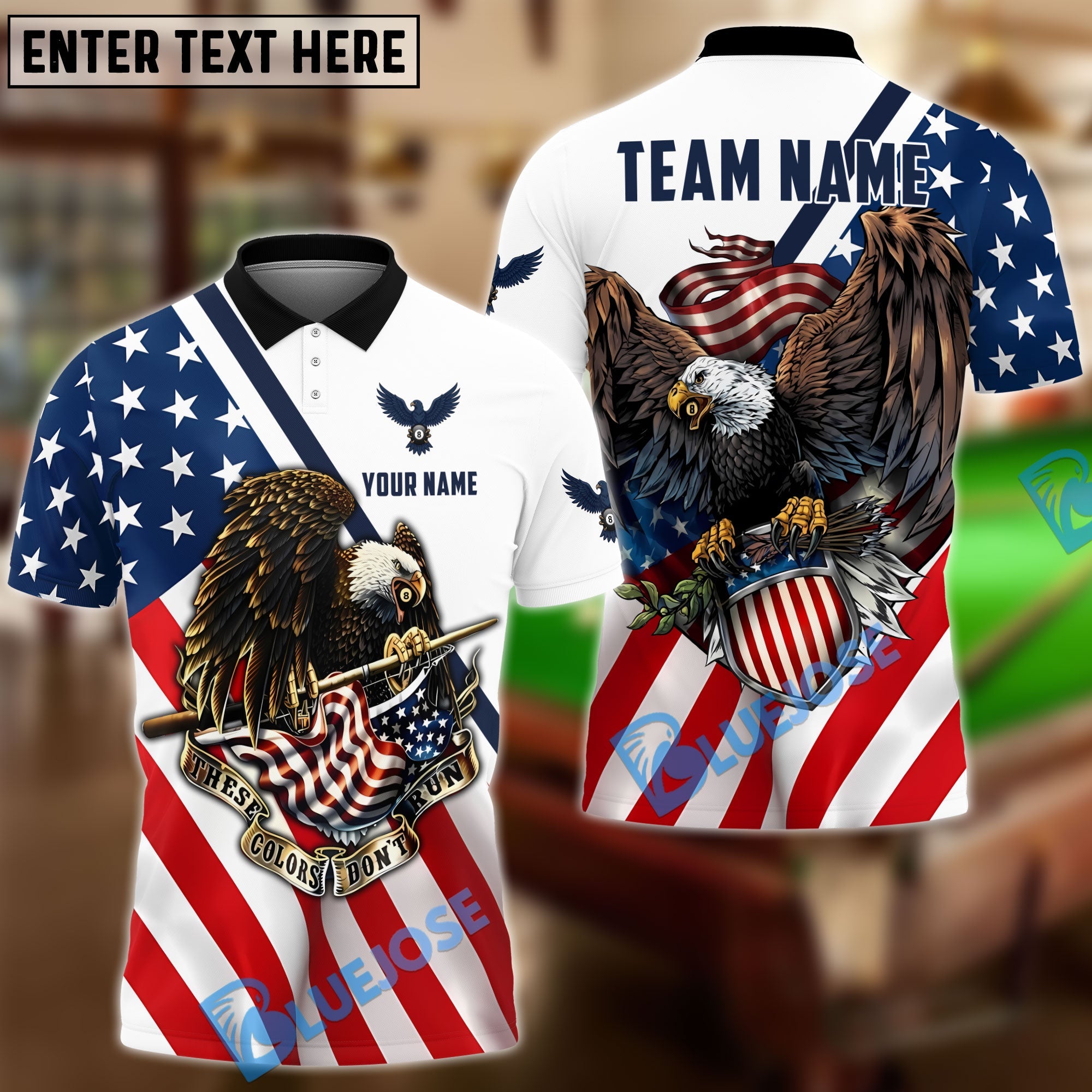 BlueJose Billiards Ball 8 American Eagle Flag Pride Customized Name, Team Name 3D Shirt