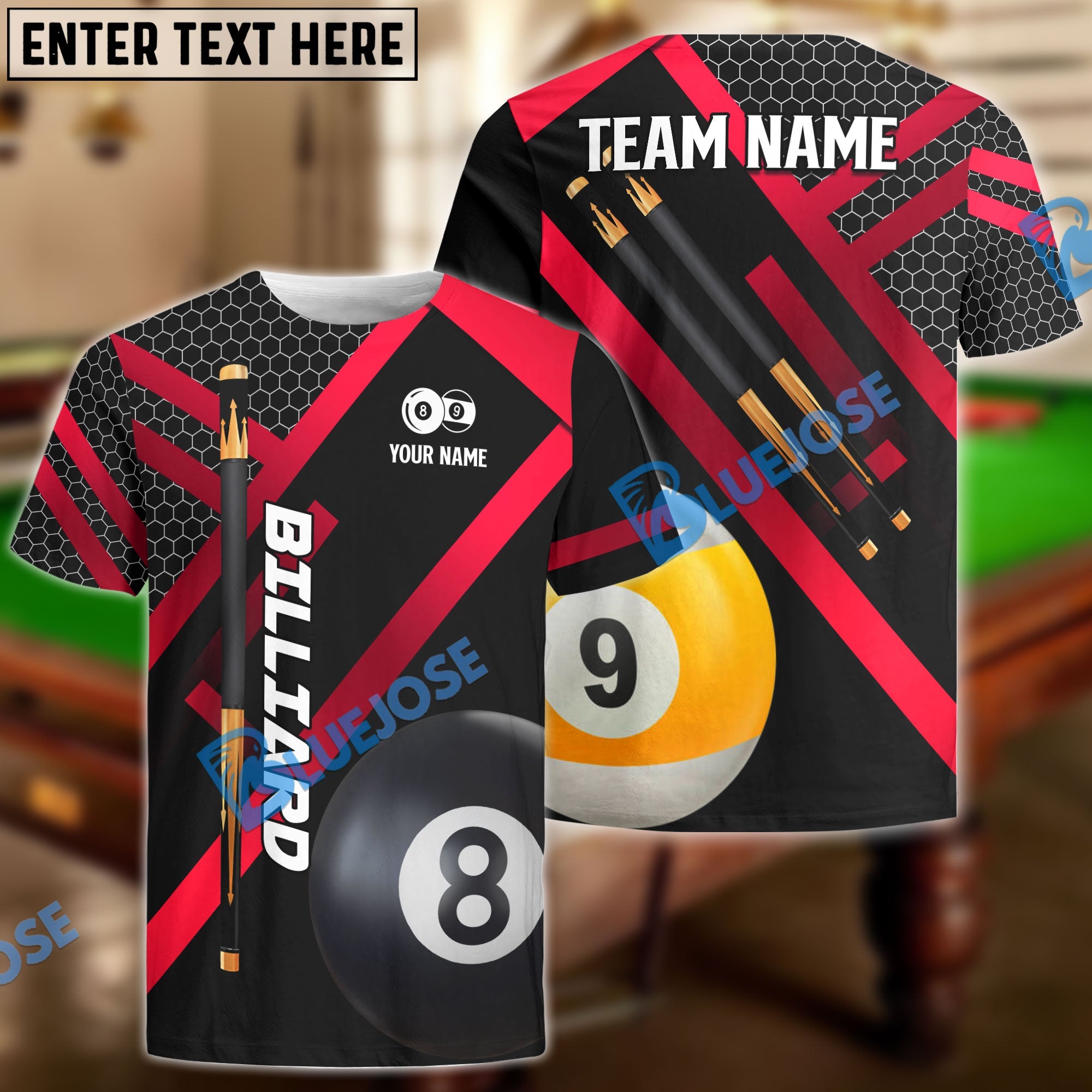 BlueJose Billiards Metalic Style Personalized Name Shirt (4 Colors)