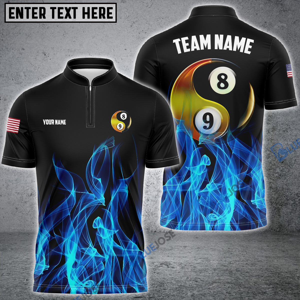 BlueJose Billiards Ball 8&9 Heavenly Flame Personalized Name, Team Name Unisex Shirt