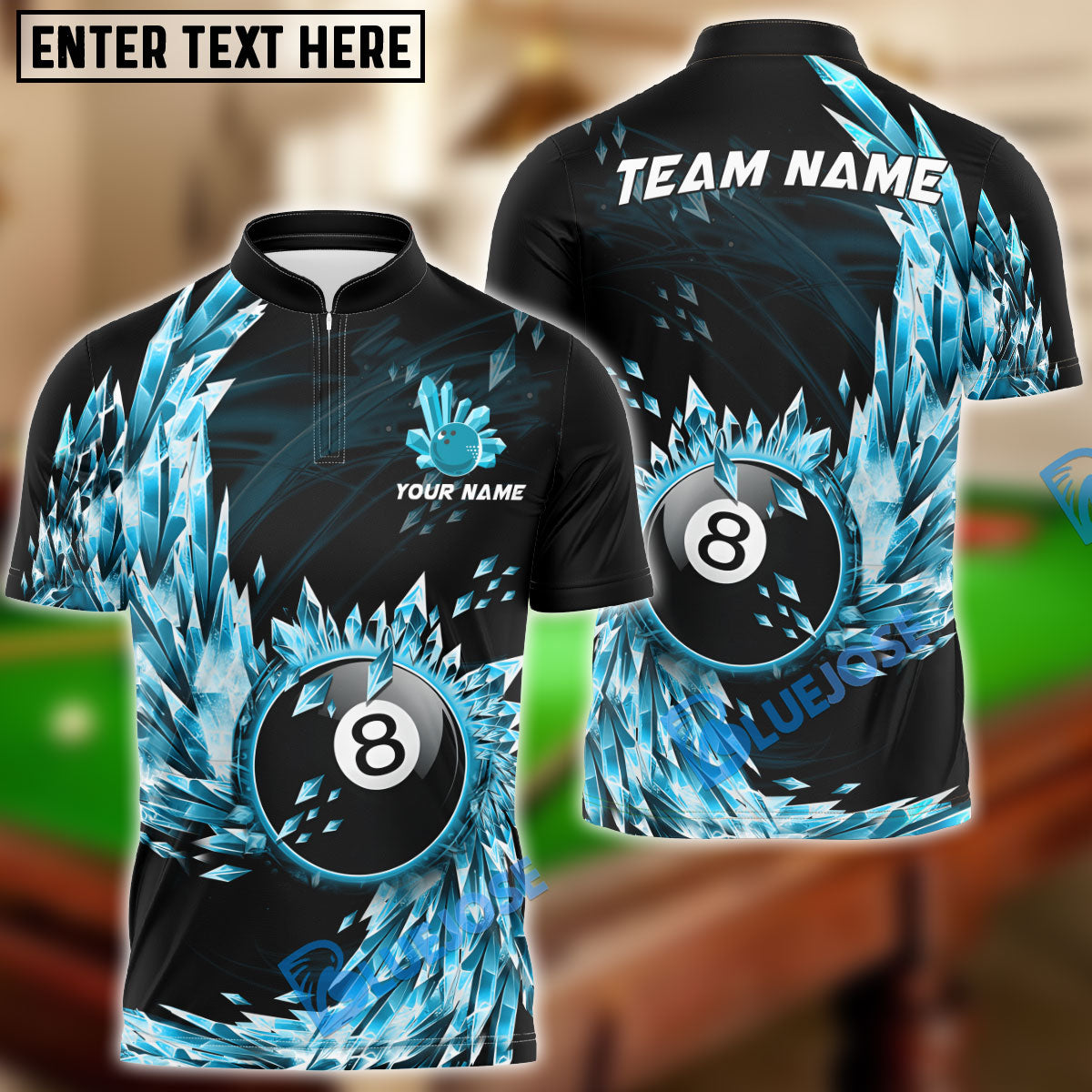 BlueJose Billiards Ball 8 Breath Of Ice Personalized Name, Team Name Shirt (6 Colors)