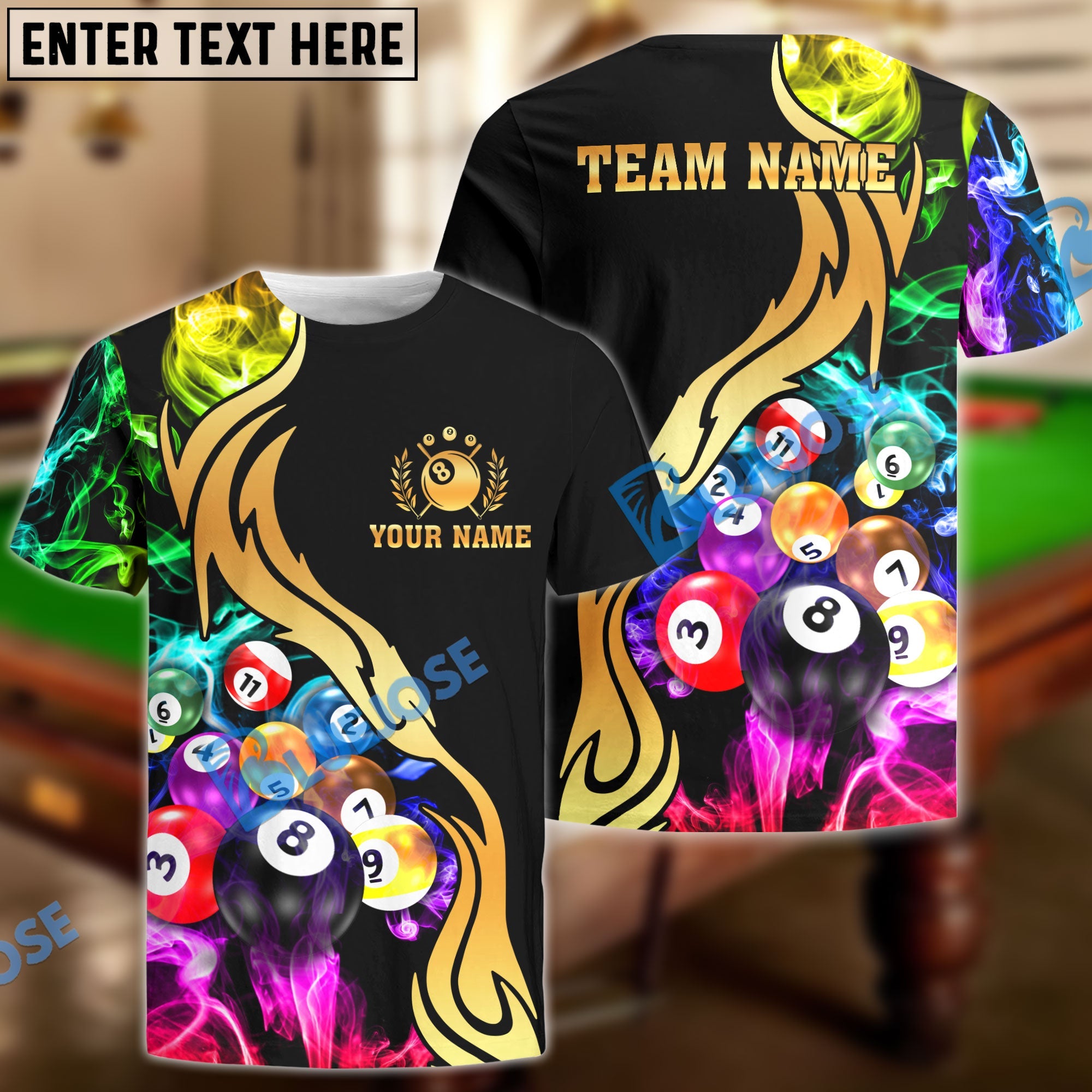 BlueJose Billiards Ball 8 Golden Smoke Pattern Personalized Shirt (2 Colors)