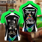 BlueJose Billiards 8-Ball Pool Shut Up and Shoot Ver Triangle Rack Personalized Name, Team Name Unisex Shirt (4 Colors)