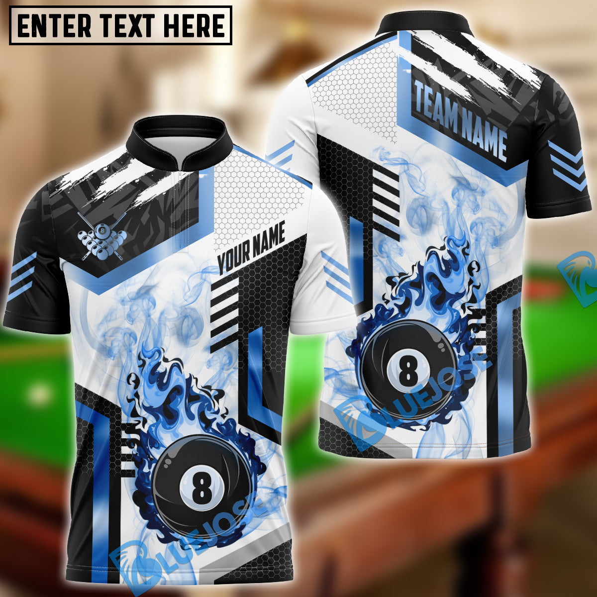 BlueJose Billiards Ball 8 Premium Line Smoke Personalized Name Shirt (4 Colors)