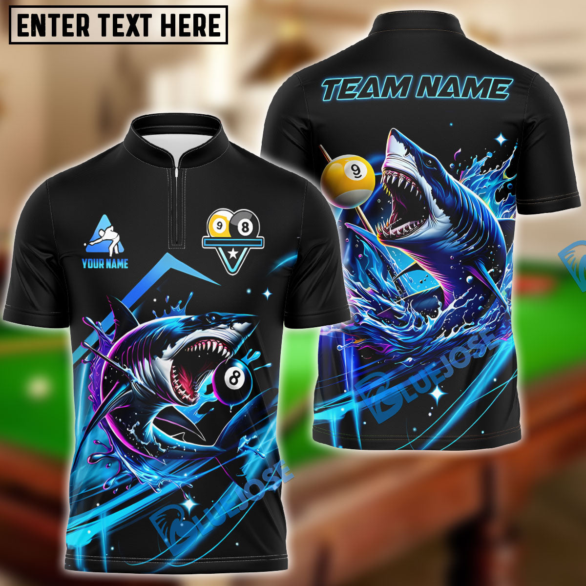 BlueJose Billiards 8-Ball And 9-Ball Pool Shark Personalized Name, Team Name Unisex Shirt