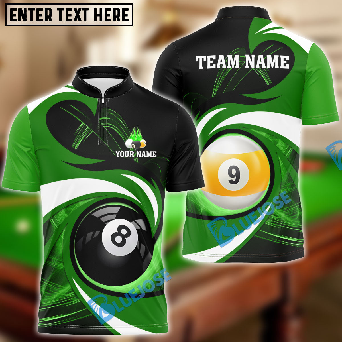 BlueJose Billiards 8 Ball & 9 Ball Stormeye Personalized Name, Team Name Unisex Shirt (6 Colors)
