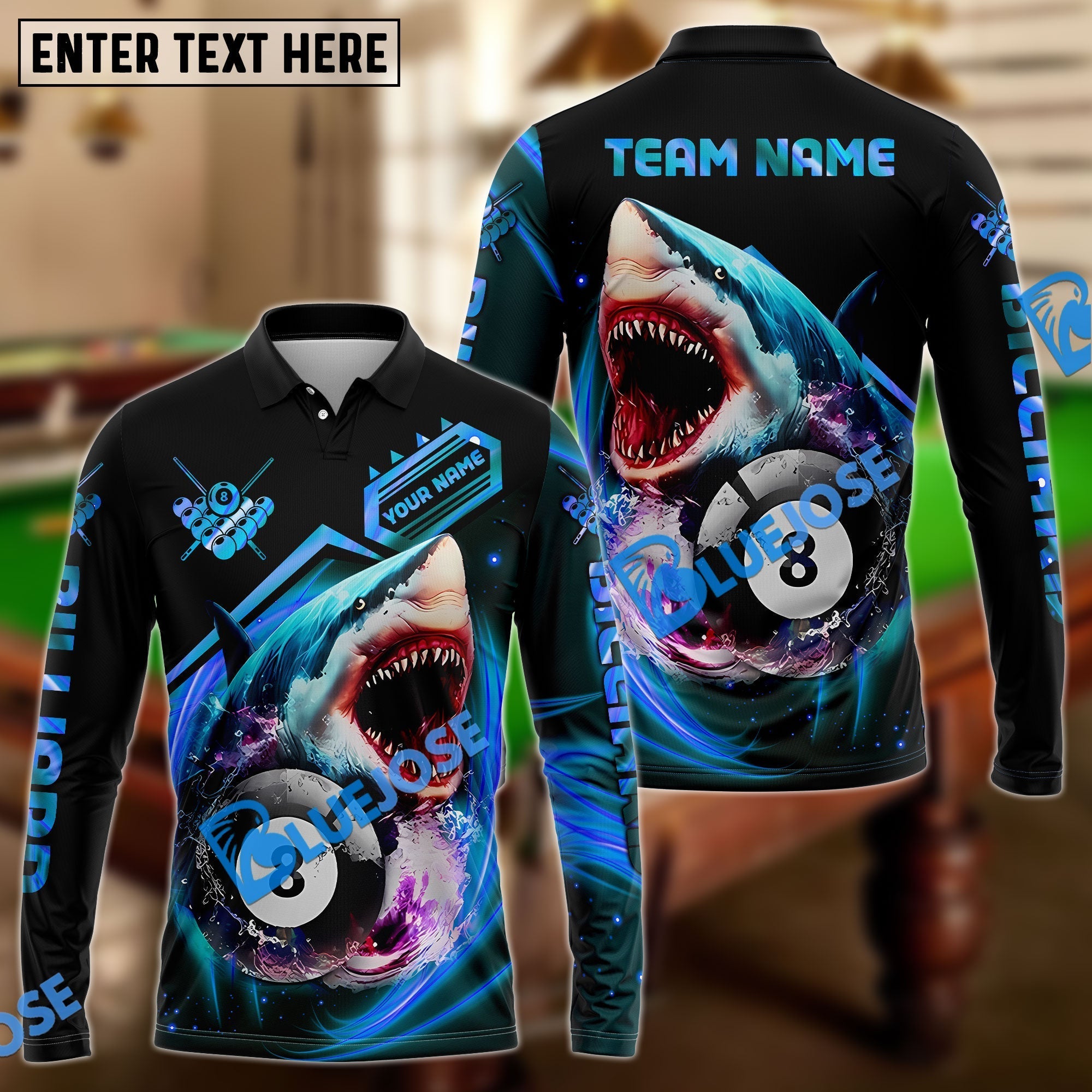 BlueJose Billiards Ball 8 Bling Pool Shark Personalized Name, Team Name 3D Shirt