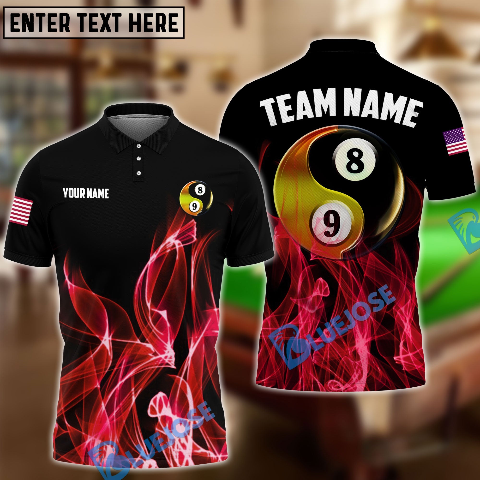 BlueJose Billiards Ball 8&9 Heavenly Flame Personalized Name, Team Name Unisex Shirt