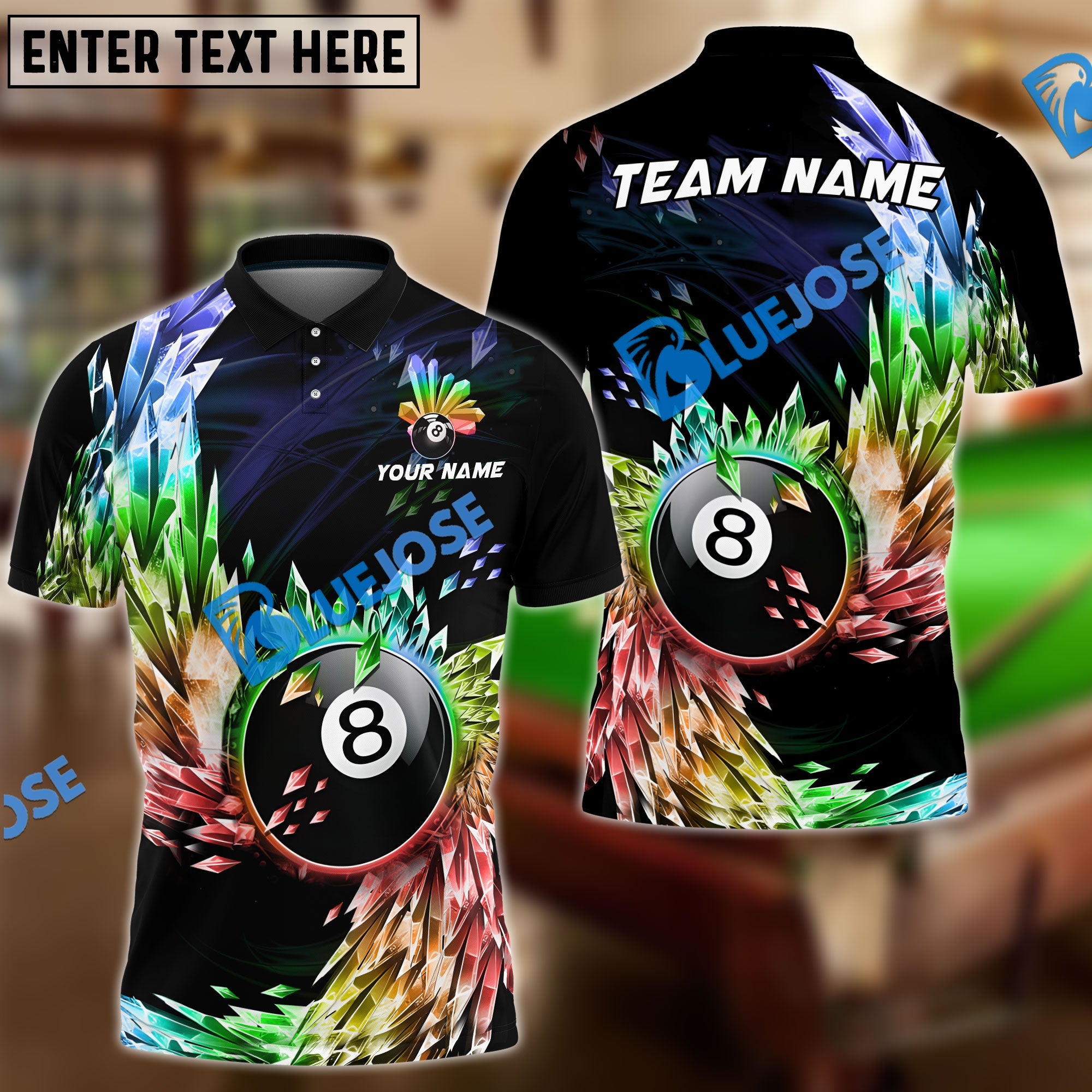 BlueJose Billiards Ball 8 Breath Of Ice Personalized Name, Team Name Shirt (6 Colors)