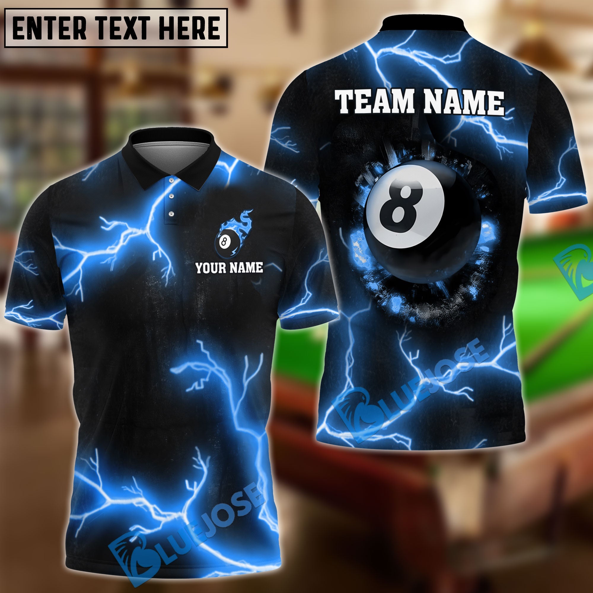 BlueJose Billiards Ball 8 The Power Of The God Of Thunder Personalized Name, Team Name Unisex Shirt (4 Colors)