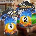BlueJose Billiards 9-Ball Pool Double Flame Personalized Name Shirt (4 Colors)