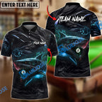 BlueJose Billiards 8 Ball Hell Flame Shark Personalized Name, Team Name Unisex Shirt (4 Colors)