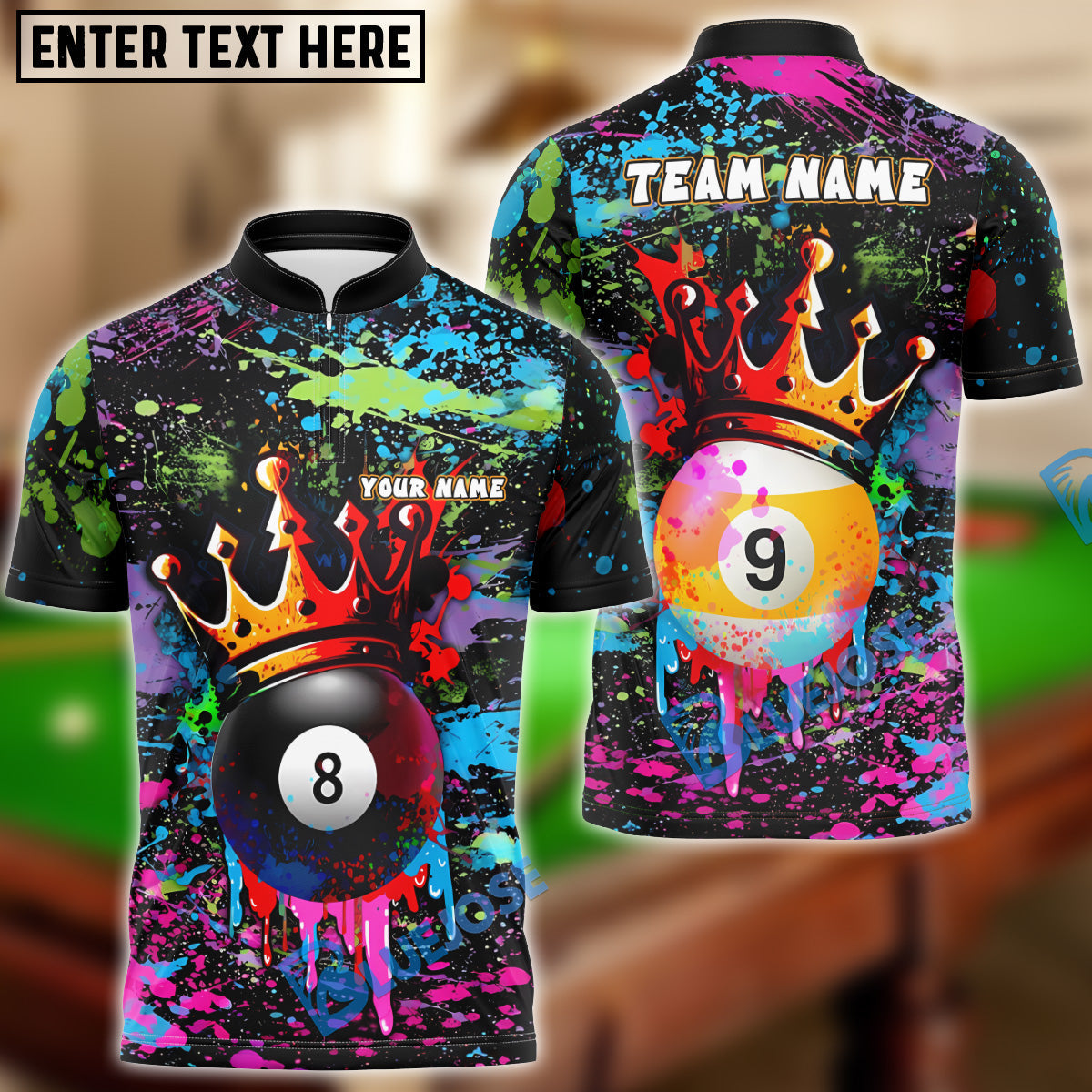 BlueJose Billiards 8-Ball And 9-Ball Pool Graffiti King Personalized Name, Team Name Unisex Shirt