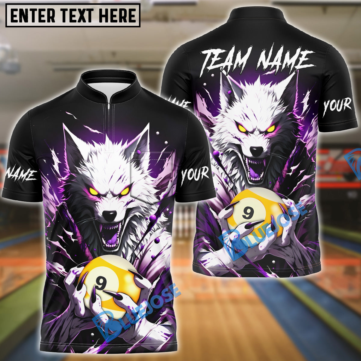 BlueJose Billiards Bloody Wolf Holding 9 Ball Personalized Name, Team Name Unisex Shirt ( 4 Colors )