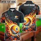 BlueJose Billiards Ball 9 Fireball Magic Personalized Name Shirt (4 Colors)