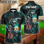 BlueJose Billiards Ball 9 Fire Skull US Flag Personalized Name, Team Name Shirt (6 Colors)