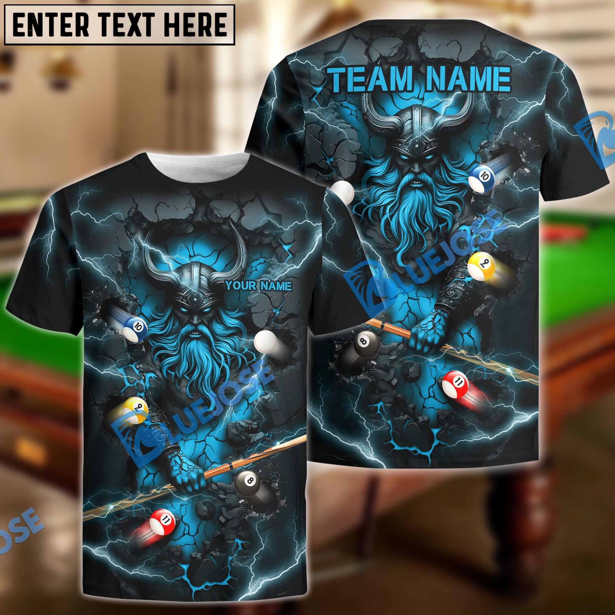 BlueJose Billiards Viking Thunder Personalized Name Shirt (5 Colors)