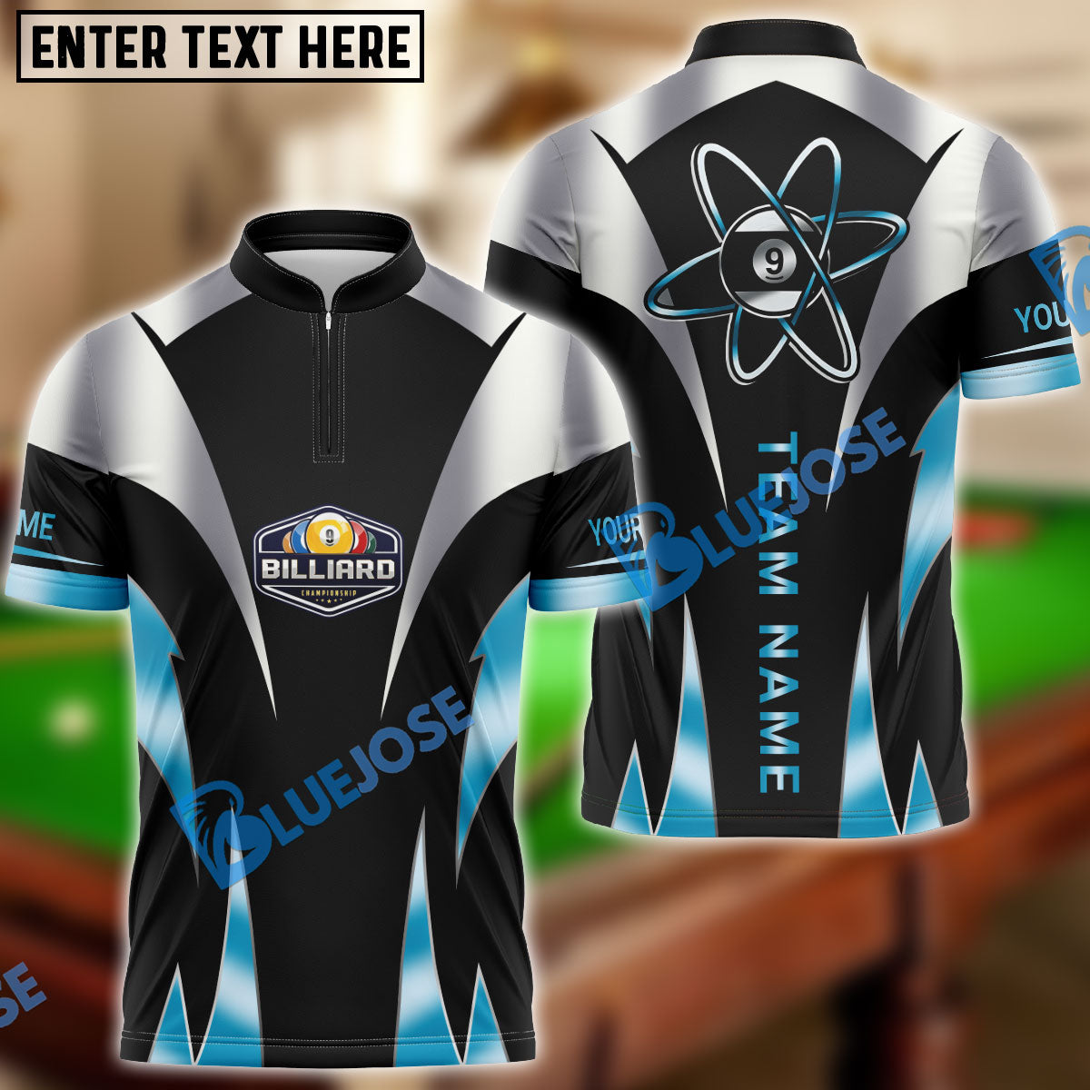 BlueJose Billiards Ball 9 Atomic Personalized Name Shirt (4 Colors)