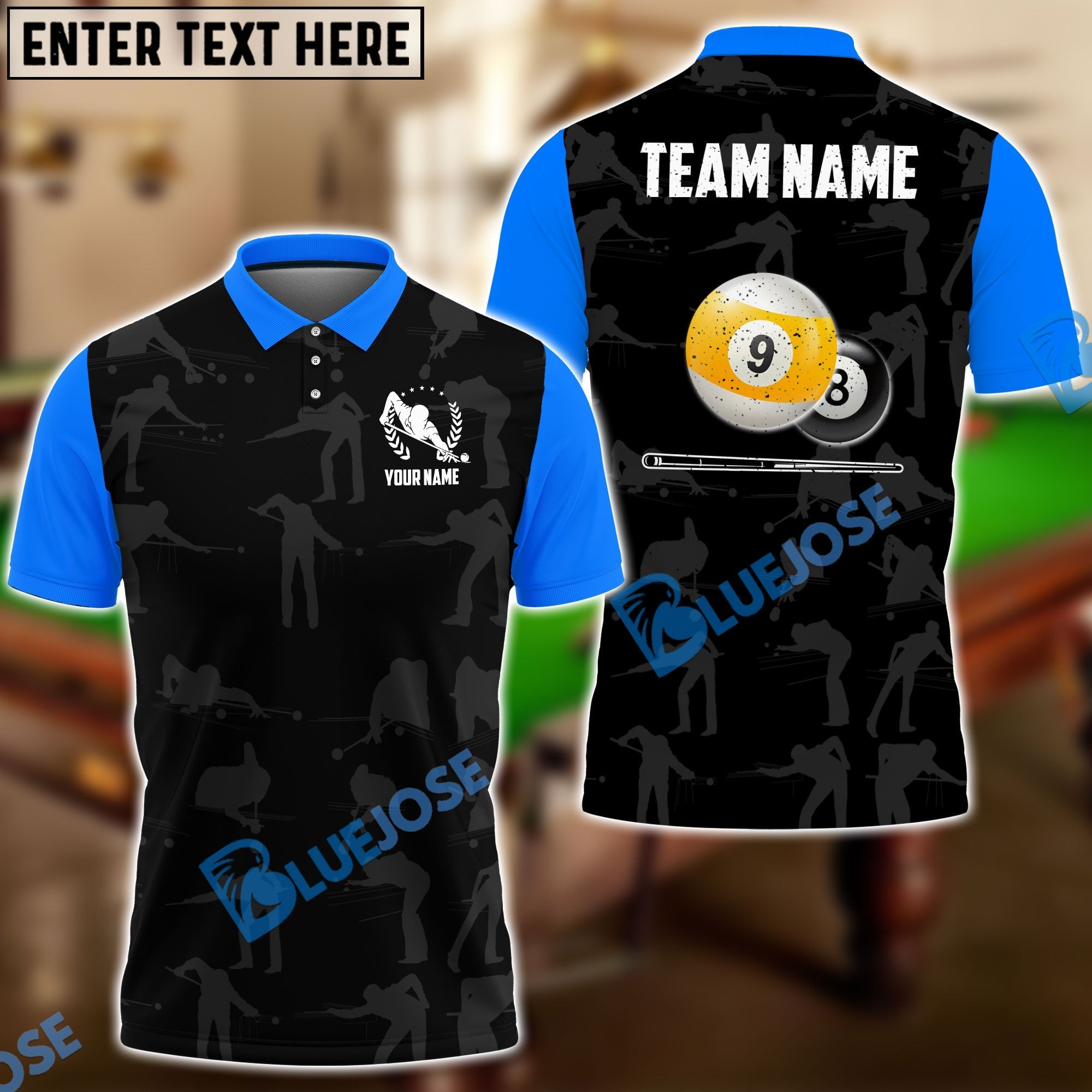 BlueJose Billiards Player Personalized Name, Team Name Polo Shirt