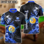 BlueJose Billiards Flame Grim Reaper Holding 9 Ball Personalized Name, Team Name Unisex Shirt (4 Colors)