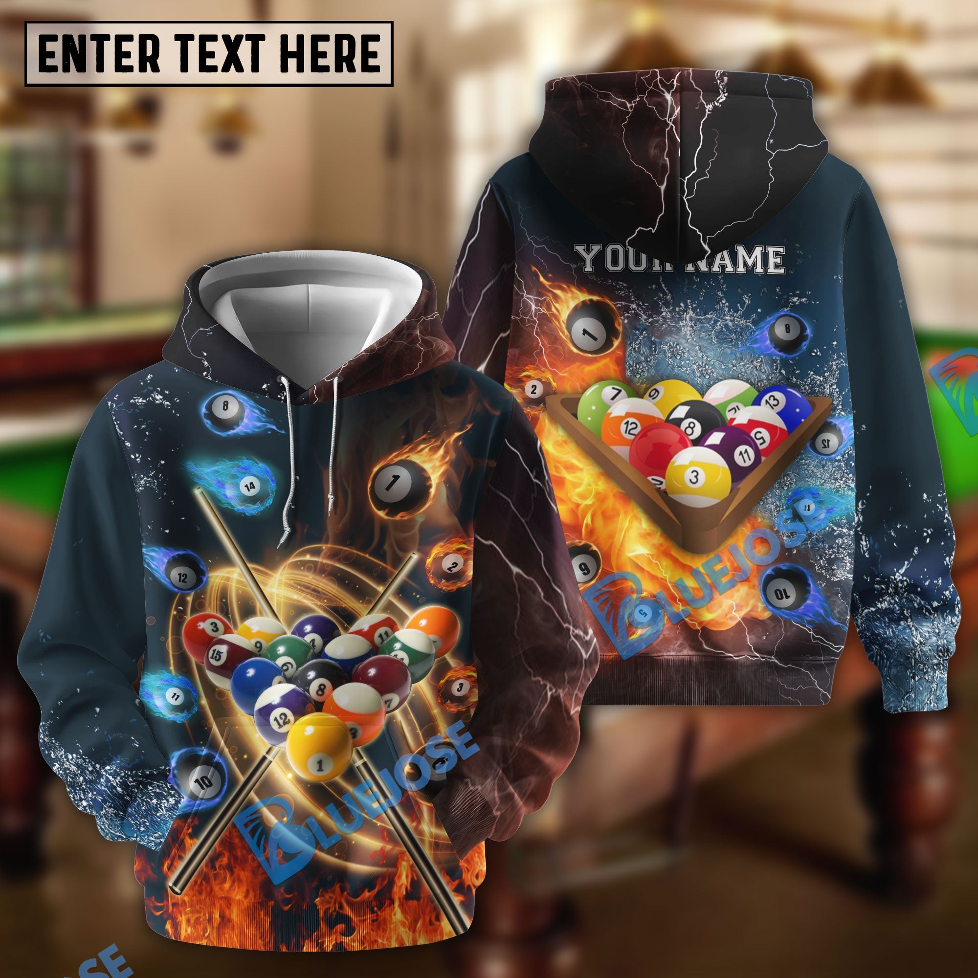 BlueJose Water and Fire Billiard Personalized Unisex Shirt