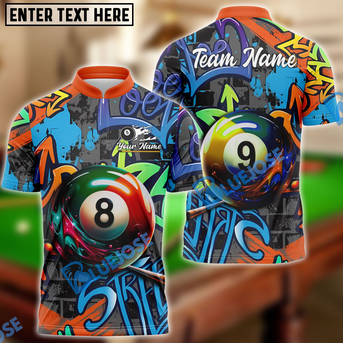 BlueJose Billiards Ball 8 & Ball 9 Graffiti Street Personalized Name Shirt
