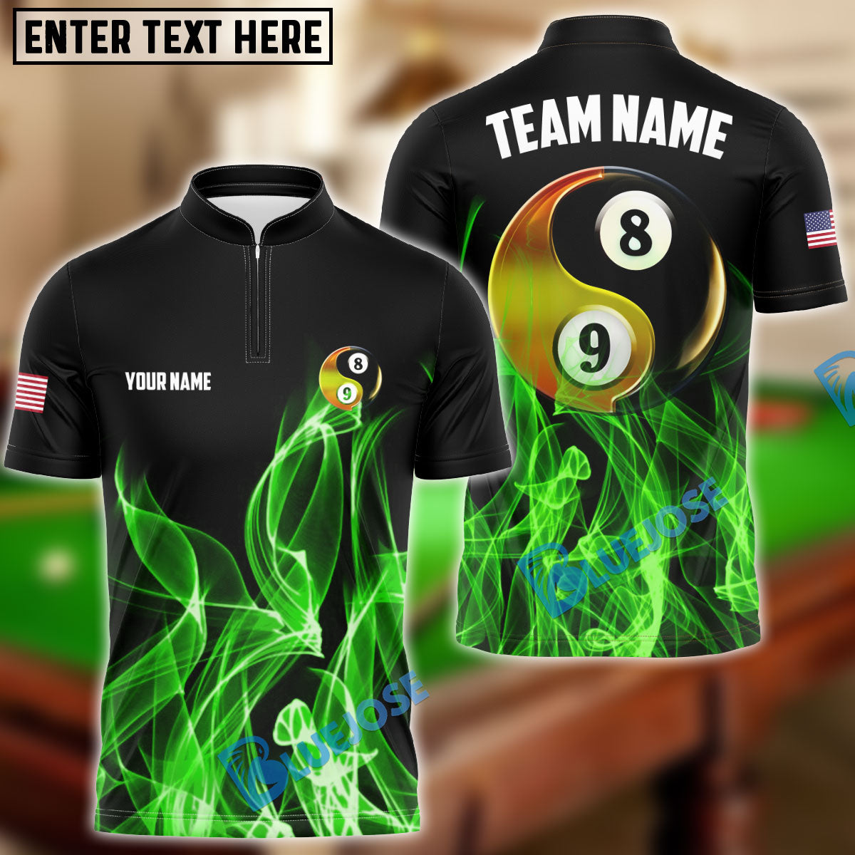 BlueJose Billiards Ball 8&9 Heavenly Flame Personalized Name, Team Name Unisex Shirt