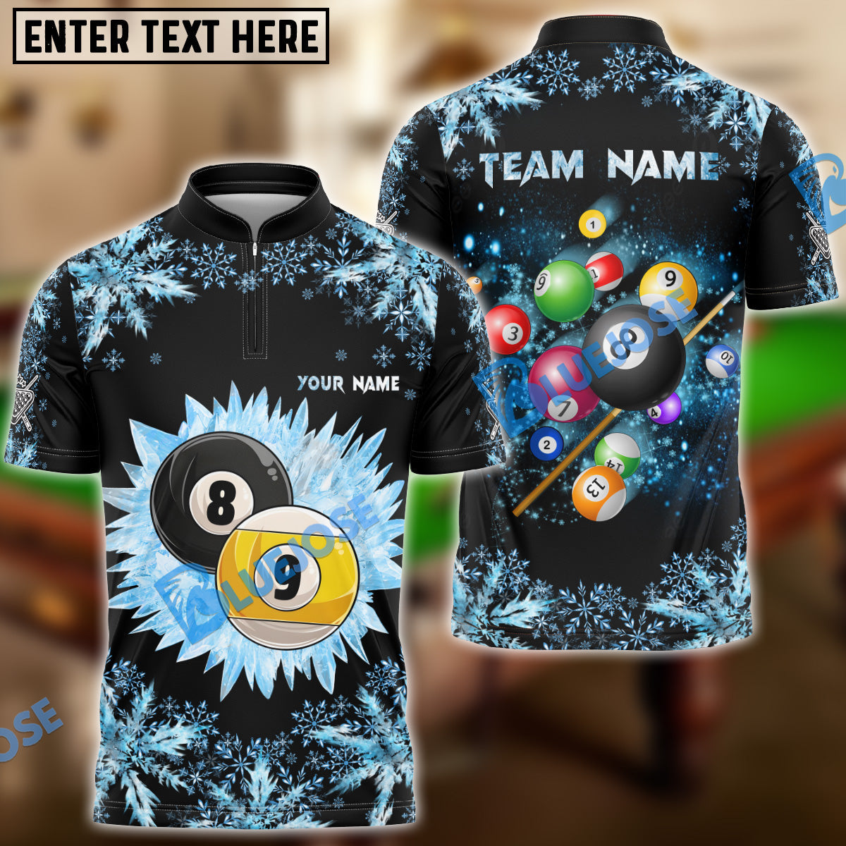 BlueJose Billiards Big Ice 8 Ball & 9 Ball Personalized Shirt