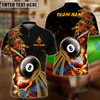 BlueJose Billiards Ball 8 Flame Premium Golden Line Personalized Name, Team Name Shirt (4 Colors)