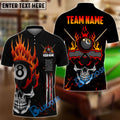 BlueJose Billiards Ball 8 Skull Fire Personalized Name & Team Name Shirt (4 Colors)