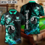 BlueJose Billiards Flame Grim Reaper Holding 8 Ball Personalized Name, Team Name Unisex Shirt (4 Colors)