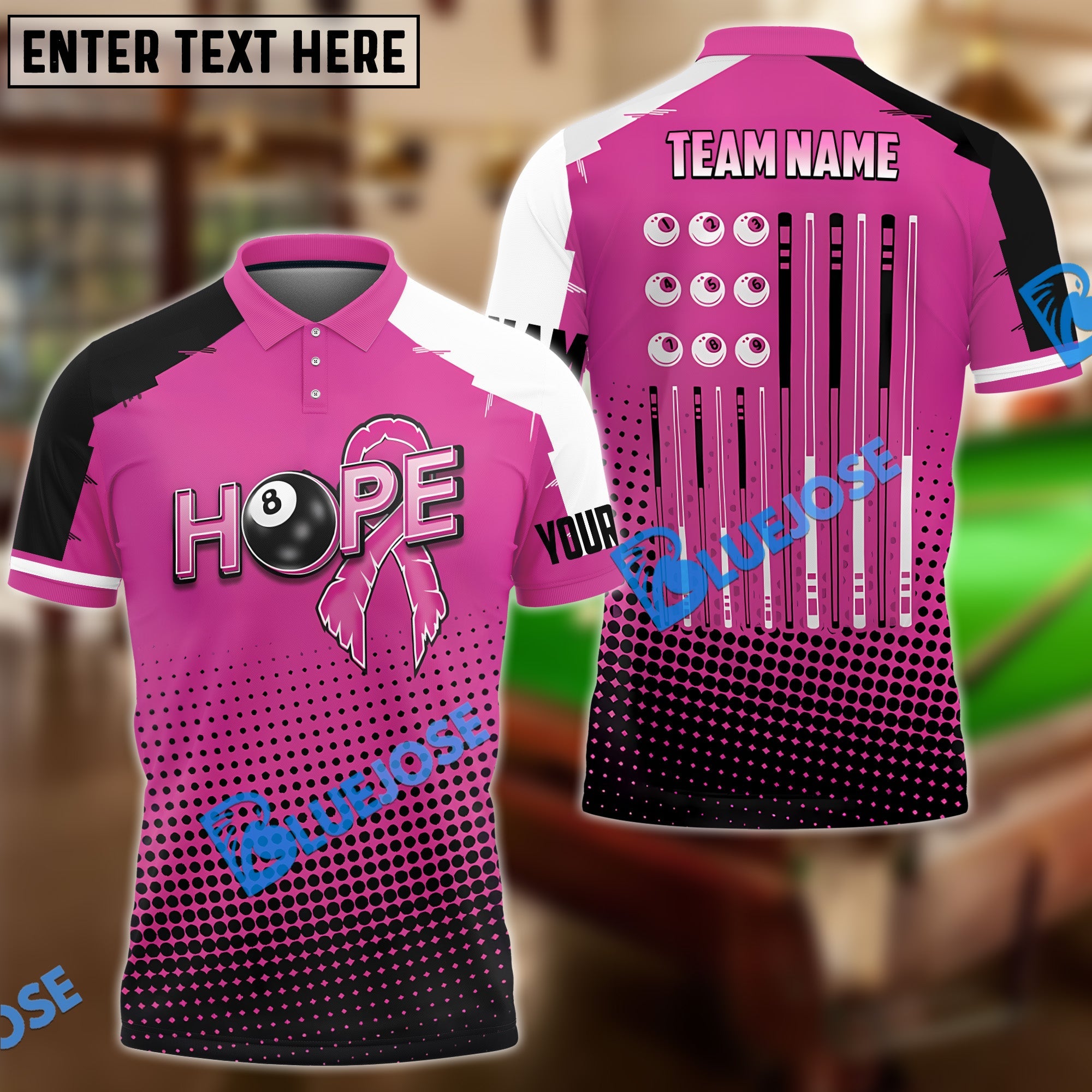 BlueJose Billiards Breast Cancer Awareness US Flag Customized Name 3D Shirts