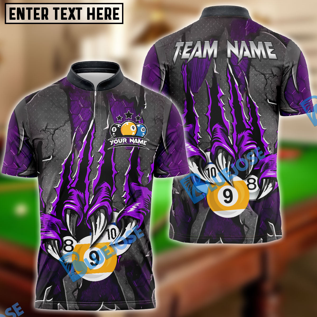 BlueJose Billiards Ball 8,9 And 10 Monster Claw Personalized Name Shirt (4 Colors)