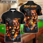BlueJose Billiards 8 Ball 9 Ball Flame American Flag Skull Customized Name, Team Name 3D Shirt (4 Colors)